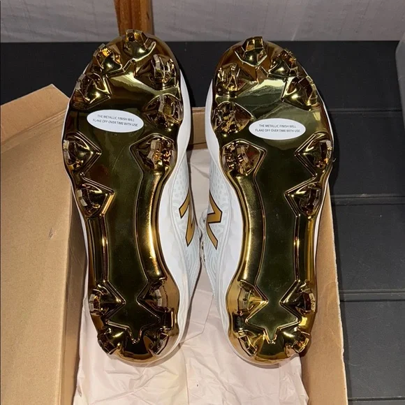 New Balance White and Gold Cleats - Picture 2 of 11